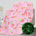 REXEO Flannel Throw Blanket, 50 x 60in, Glow in The Dark, Fluorescent Strawberry, Lightweight, Fiber Plush, for Girls Kids, Birt