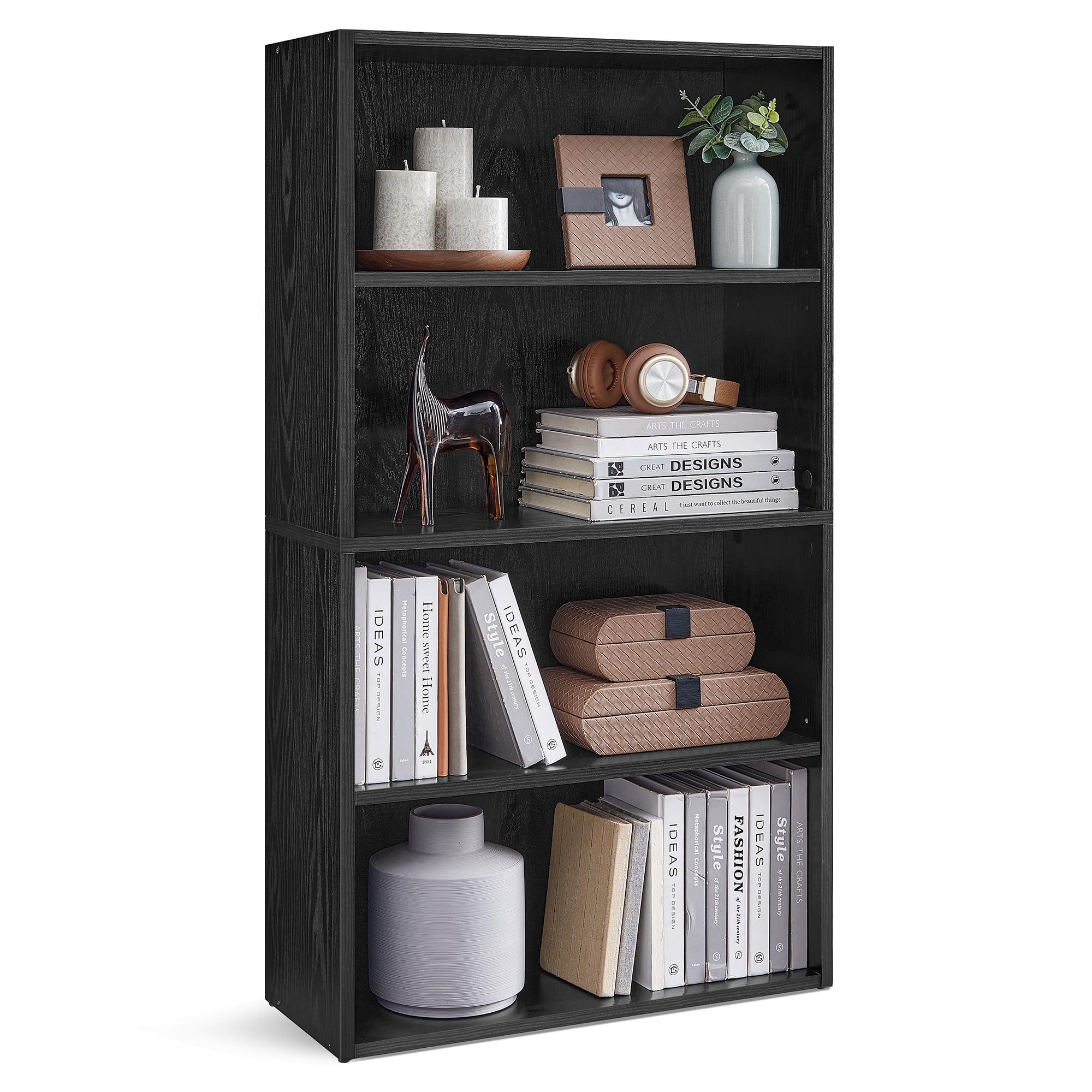 VASAGLE Bookshelf, 23.6 Inches Wide, 4-Tier Open Bookcase with Adjustable Storage Shelves, Floor Standing Unit, Ebony Black ULBC