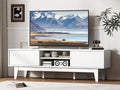Fluted TV Stand for 55 65 Inch TV, Mid Century Modern Entertainment Center with Shelves, Cabinets & Sliding Doors, TV Media Cons