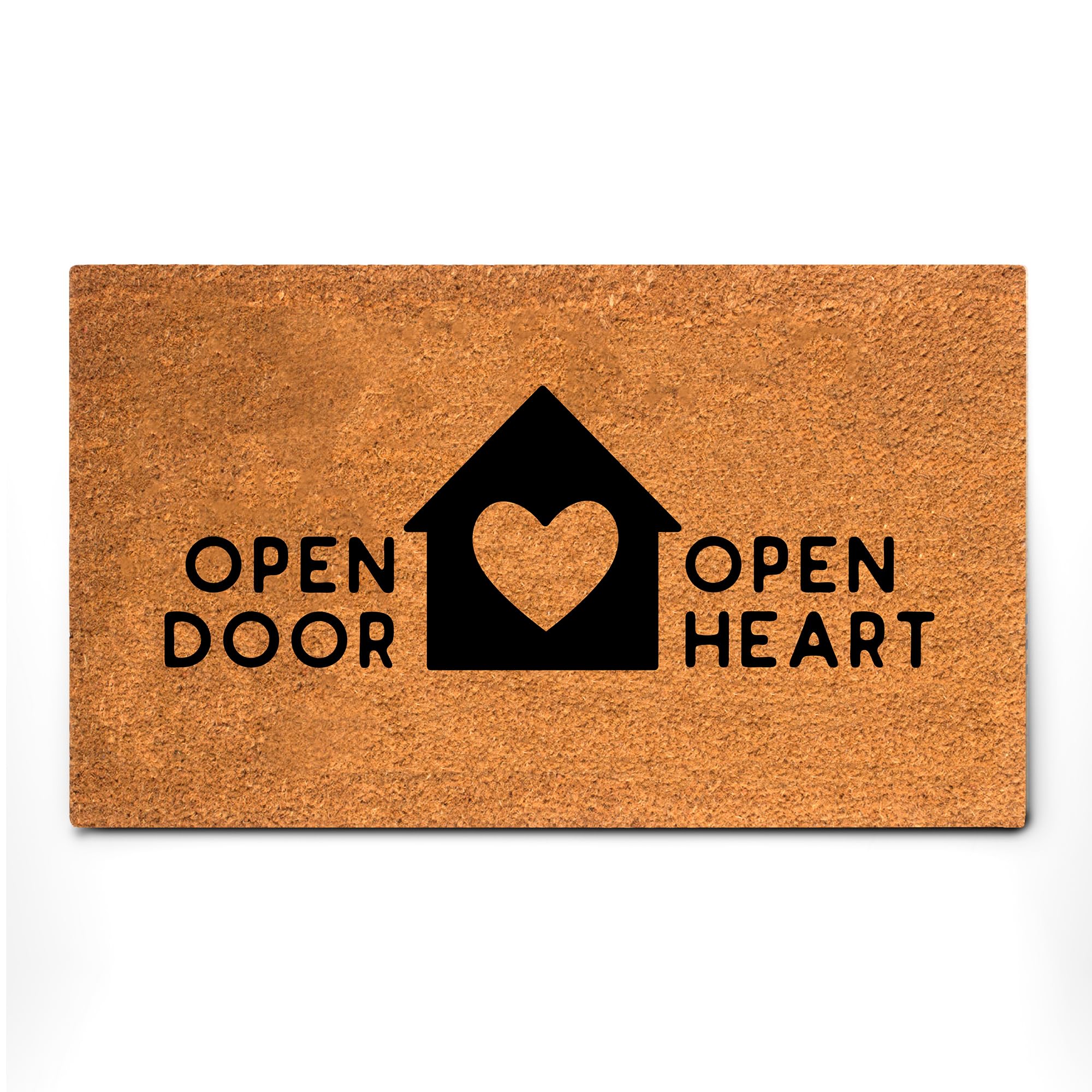 PLUS Haven Coco Coir Door Mat with Heavy Duty Backing, Natural Welcome Open Door Open Heart Doormat, 17.5   x 30    for Entrance