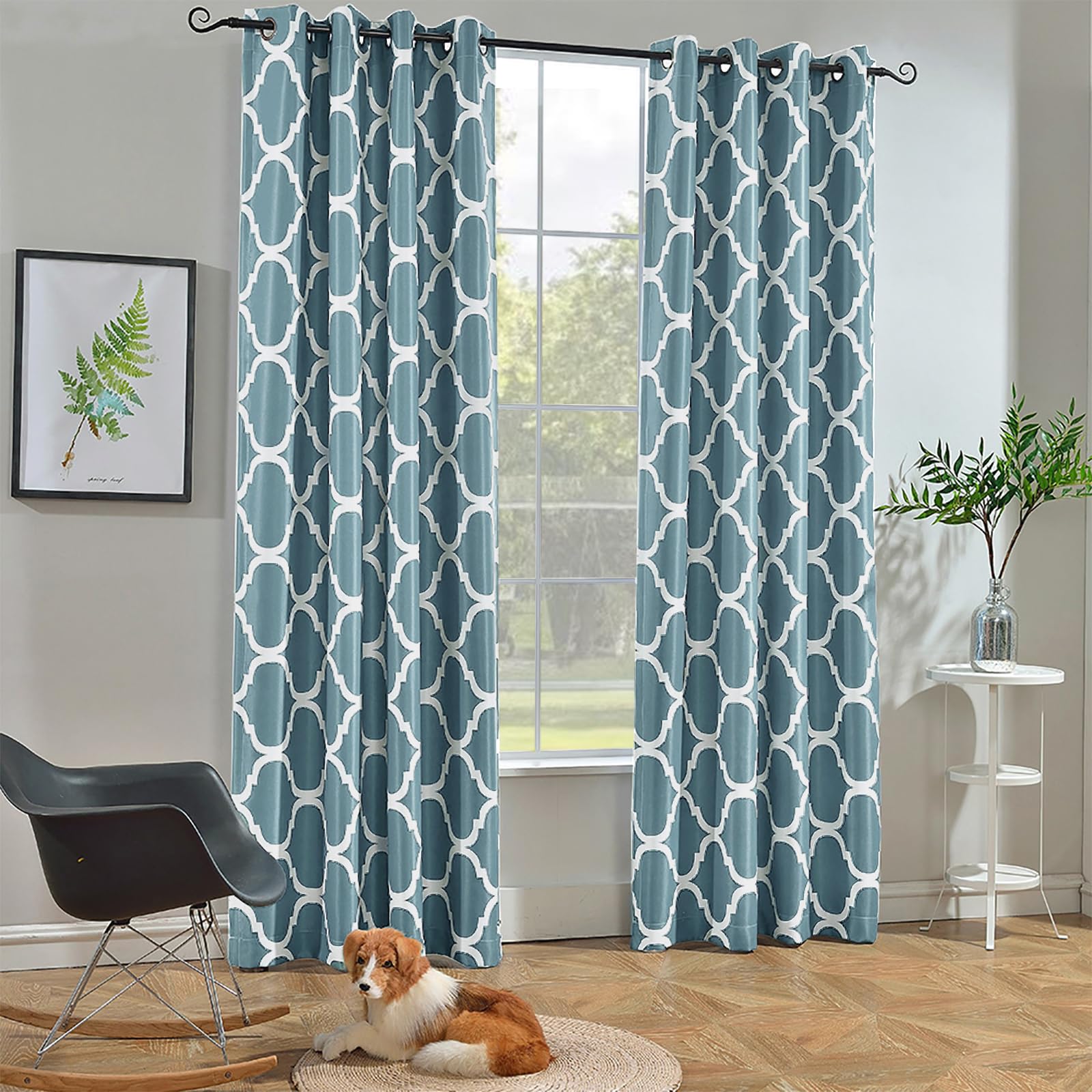 Melodieux Moroccan Fashion Room Darkening Blackout Grommet Curtains for Living Room, 52 by 96 Inch, Dusty Teal (1 Panel)