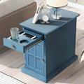 Traditional Wood End Table with Charging Station, Modern Vintage Sofa Chair Side Table Nightstand with Storage & Drawer for Livi