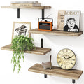 Fixwal Wall Floating Shelves for Room Decor, 4 Sets Floating Shelves for Wall Storage, Wood Wall Mounted Shelf for Bedroom Decor
