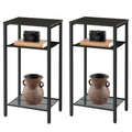 Hoctieon 2-Set 3 Tier End Table, Telephone Table Set of 2, Tall Side Table with Storage Set of 2, Small Nightstand for Small Spa