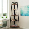 CAPHAUS Tall Corner Shelf Stand, 5-Tier Display Shelves, Ladder Corner Wood Storage Plant Bookshelf with Metal Frame, Versatile 