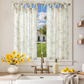 jinchan Floral Kitchen Curtains 36 Inch Linen Tier Curtains Farmhouse Cafe Half Window Drapes Over Sink Light Filtering Sage Gre