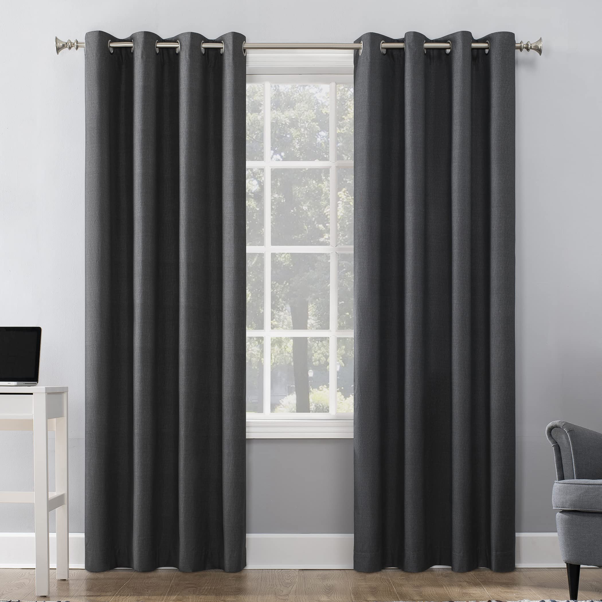 Sun Zero Columbia Thermal Insulated 100% Blackout Grommet Curtain Single Panel, 50 x 108, Charcoal Gray