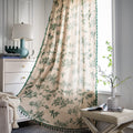 Bohemian Curtains with Tassel Green Semi-Blackout Drapes 63 Inch Length Cotton Linen Farmhouse Window Curtain Panels Floral Patt