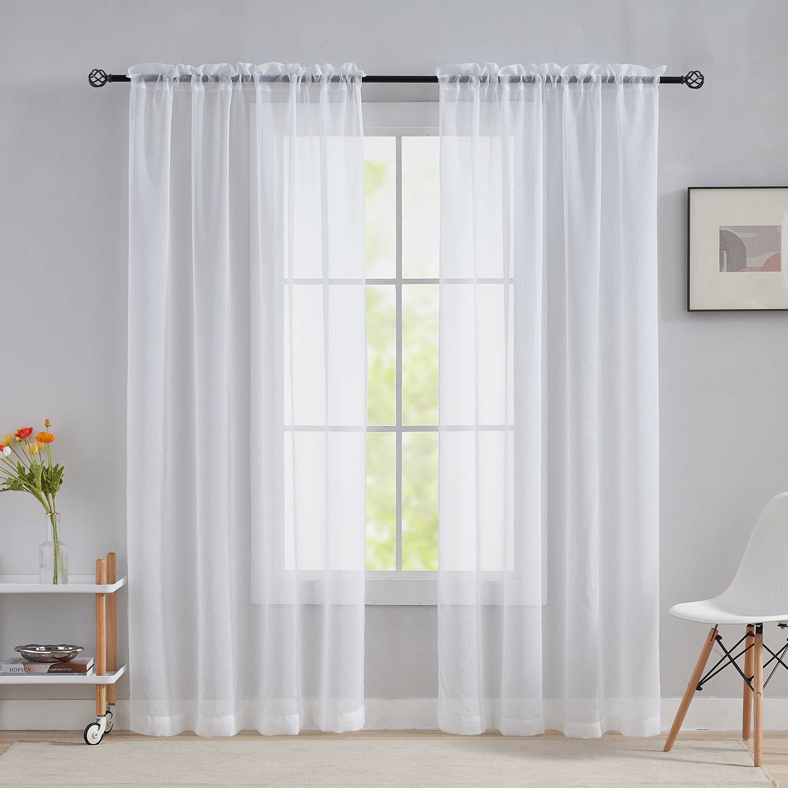 Home Brilliant Sheer White Curtains for Bedroom 72 inch Length Window Treatment Panels for Living Room, Set of 2, 54 Width