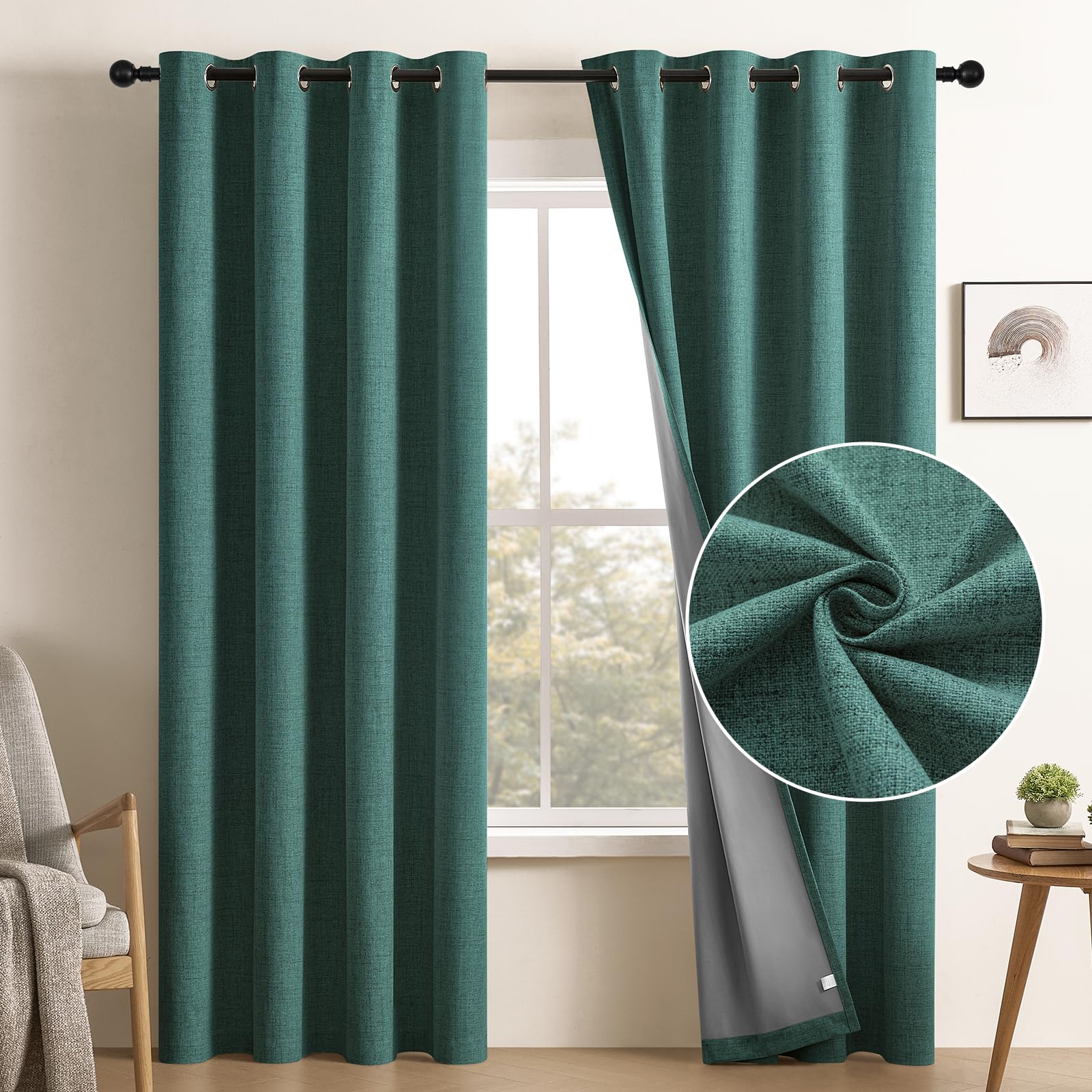 CUCRAF 100% Total Blackout Curtains 96 Length for Window Treatment, Faux Linen Thermal Insulated Grommet Drapes for Bedroom/Livi