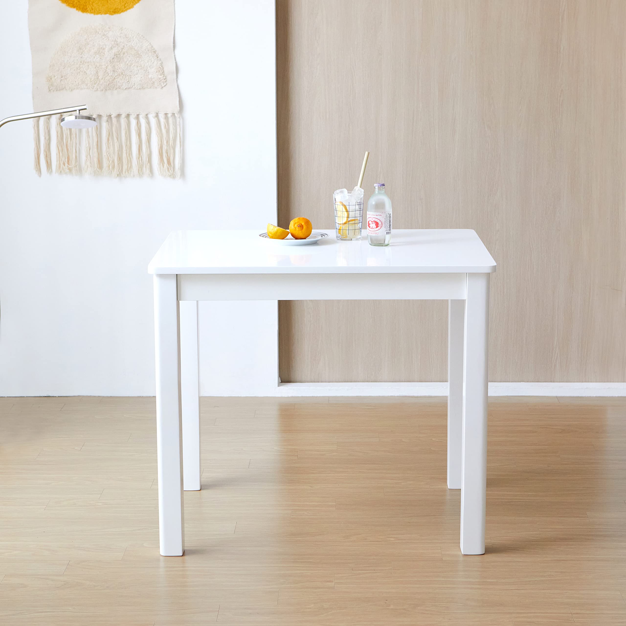 Livinia Cabin 33.5 Wooden Dining Table/Small Rectangular Modern Farmhouse Solid Wood Kitchen Table Desk (White)