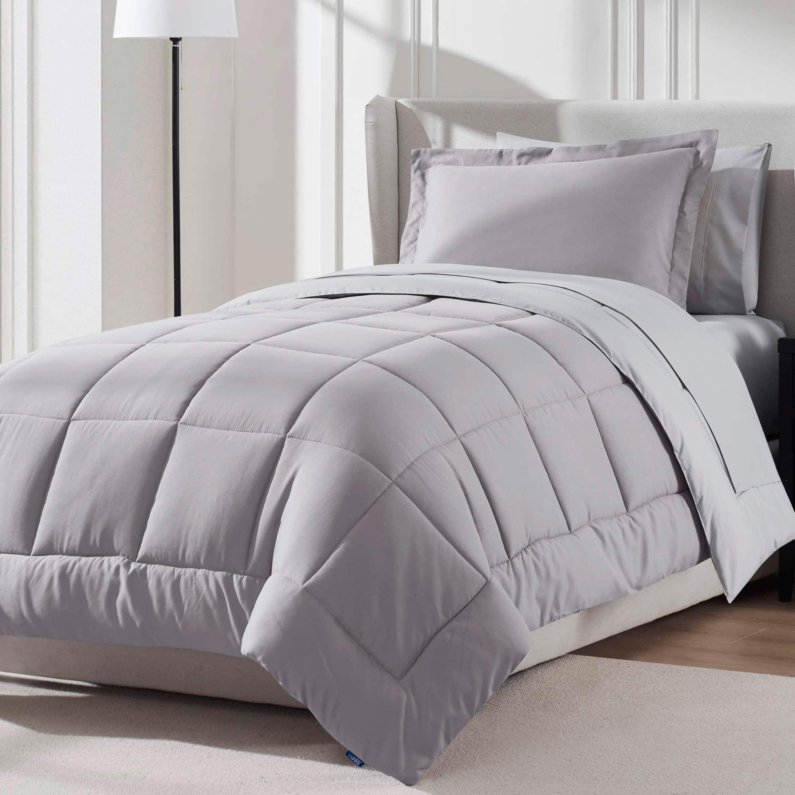 Nestl 5 Piece Twin XL Comforter Set - Grey Lavender Reversible Bed in a Bag - Complete Twin XL Size Bedding Set with Sheets, Pil