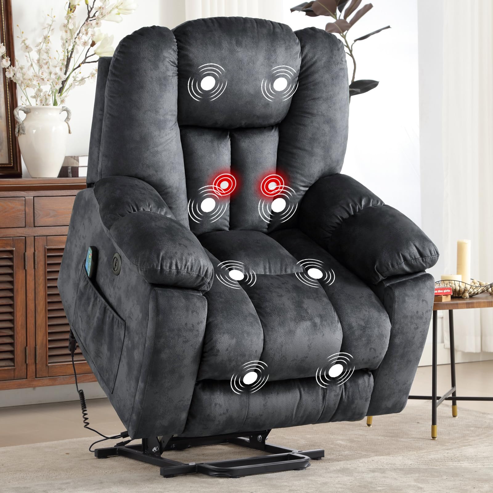 CANMOV Large Power Lift Recliner Chair with Massage, Heat, and USB for Elderly, Overstuffed Wide Recliners, Heavy Duty and Safet