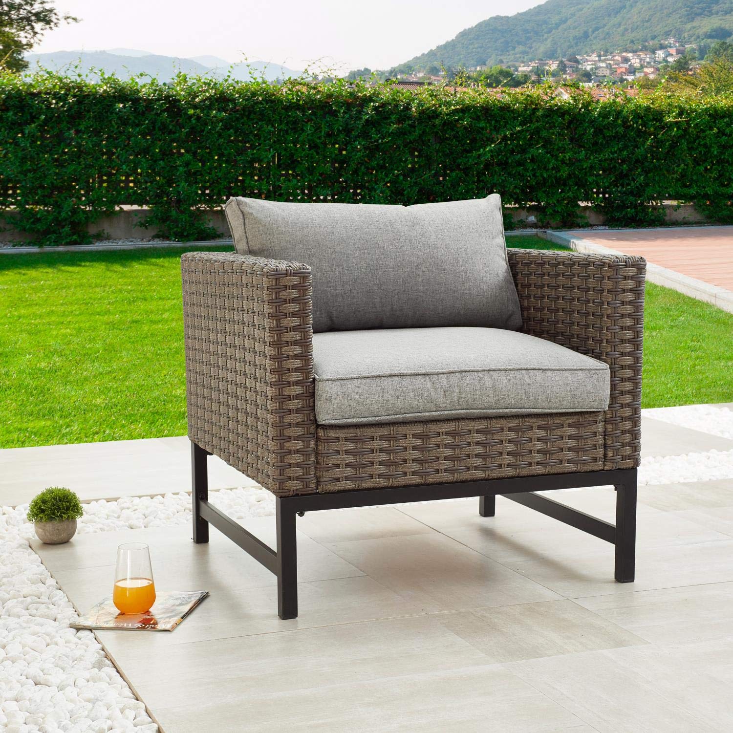 PatioFestival Wicker Outdoor Chair Rattan Armchair Chairs with Removable Cushions Patio Dinning Furniture for Garden Balcony Por