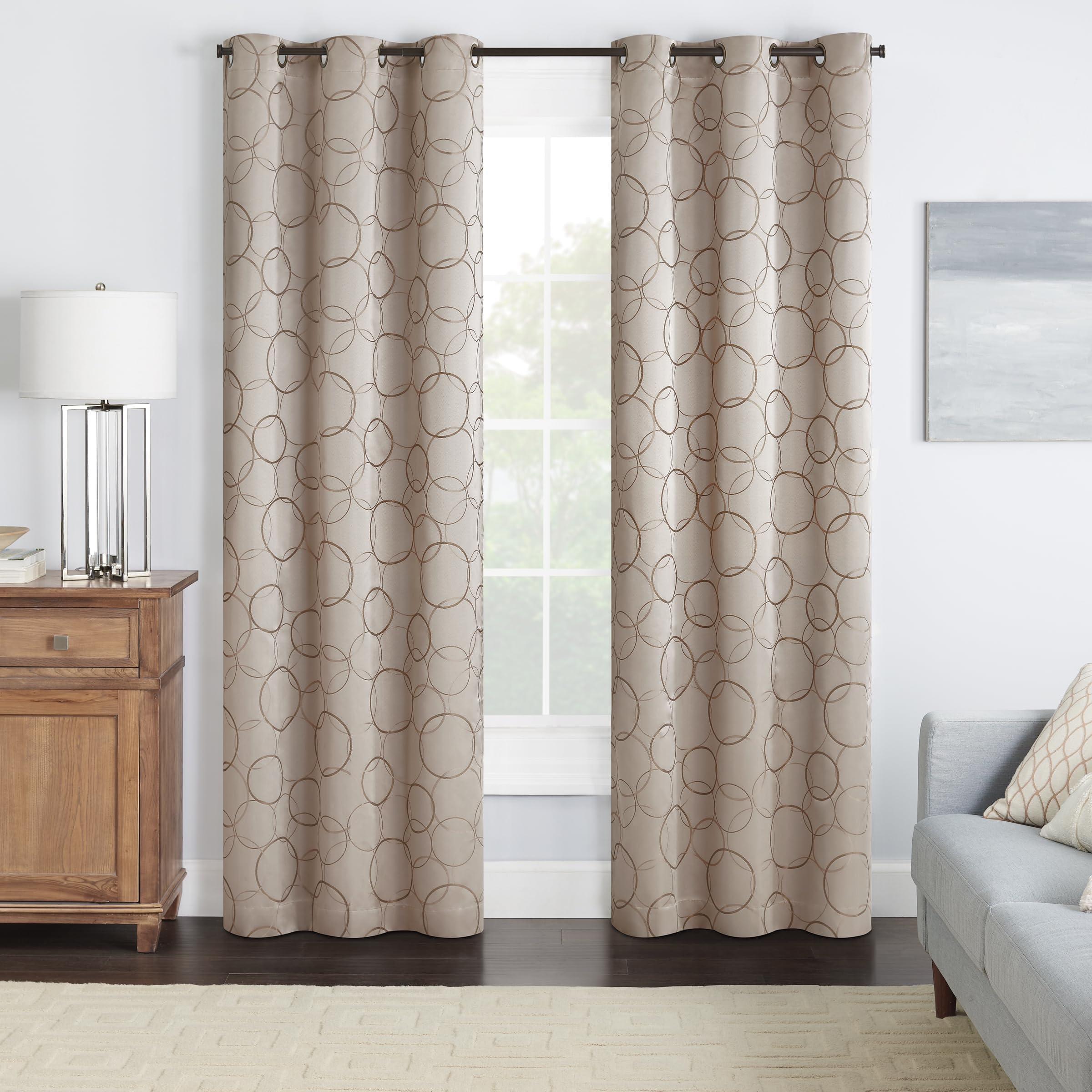ECLIPSE Meridian Modern Blackout Thermal Grommet Window Curtain for Bedroom or Living Room (1 Panel), 42 in x 84 in, Linen