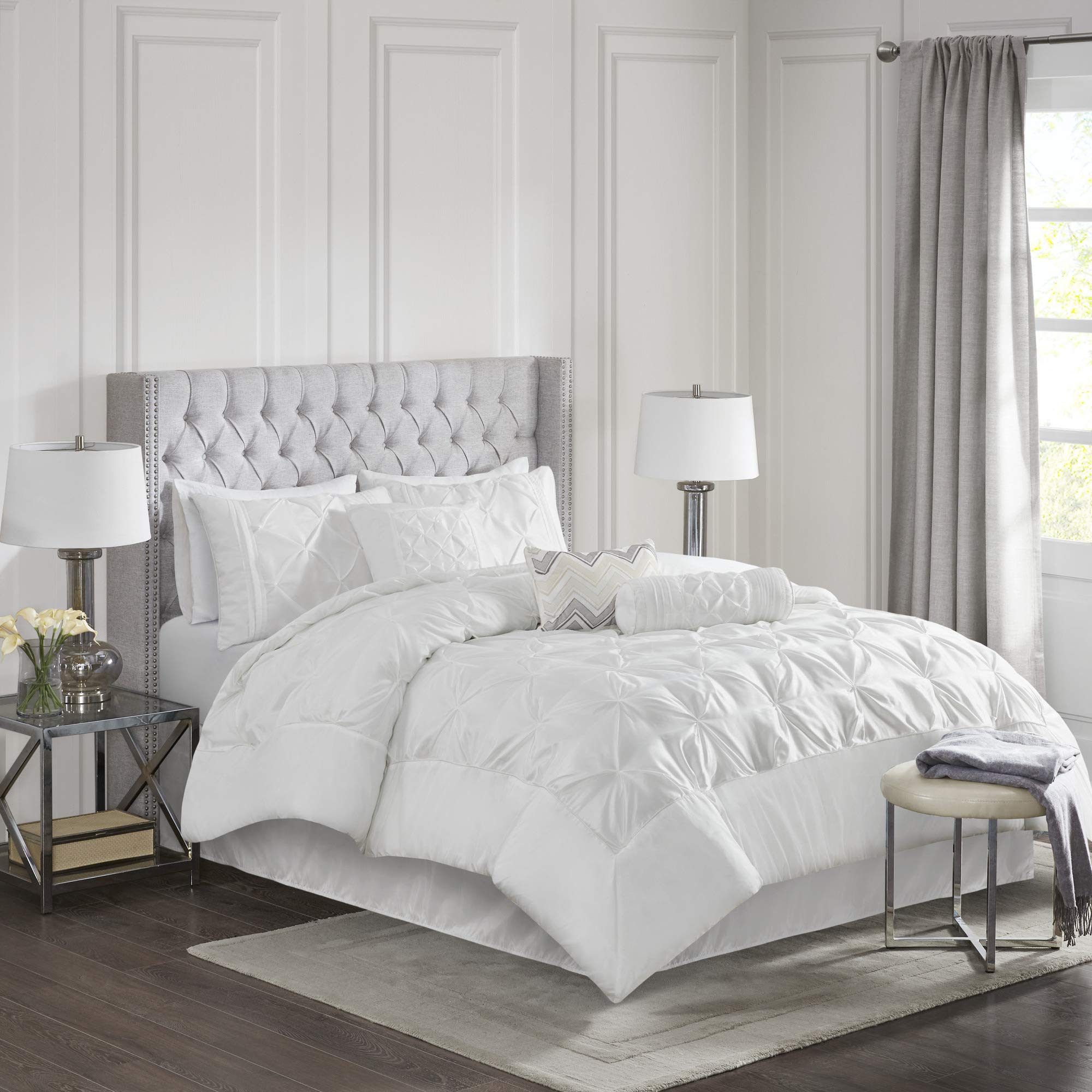 Madison Park Laurel Cozy Comforter Set-Traditional Tufted Faux Silk Design All Season Down Alternative Bedding with Matching Sha