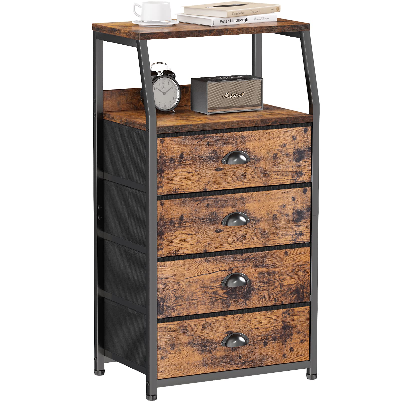 Furnulem Night Stand, Tall 4 Drawers Dresser for Bedroom, Hallway, Nursery, Closet Organizer, Nightstand Bedside Table Furniture
