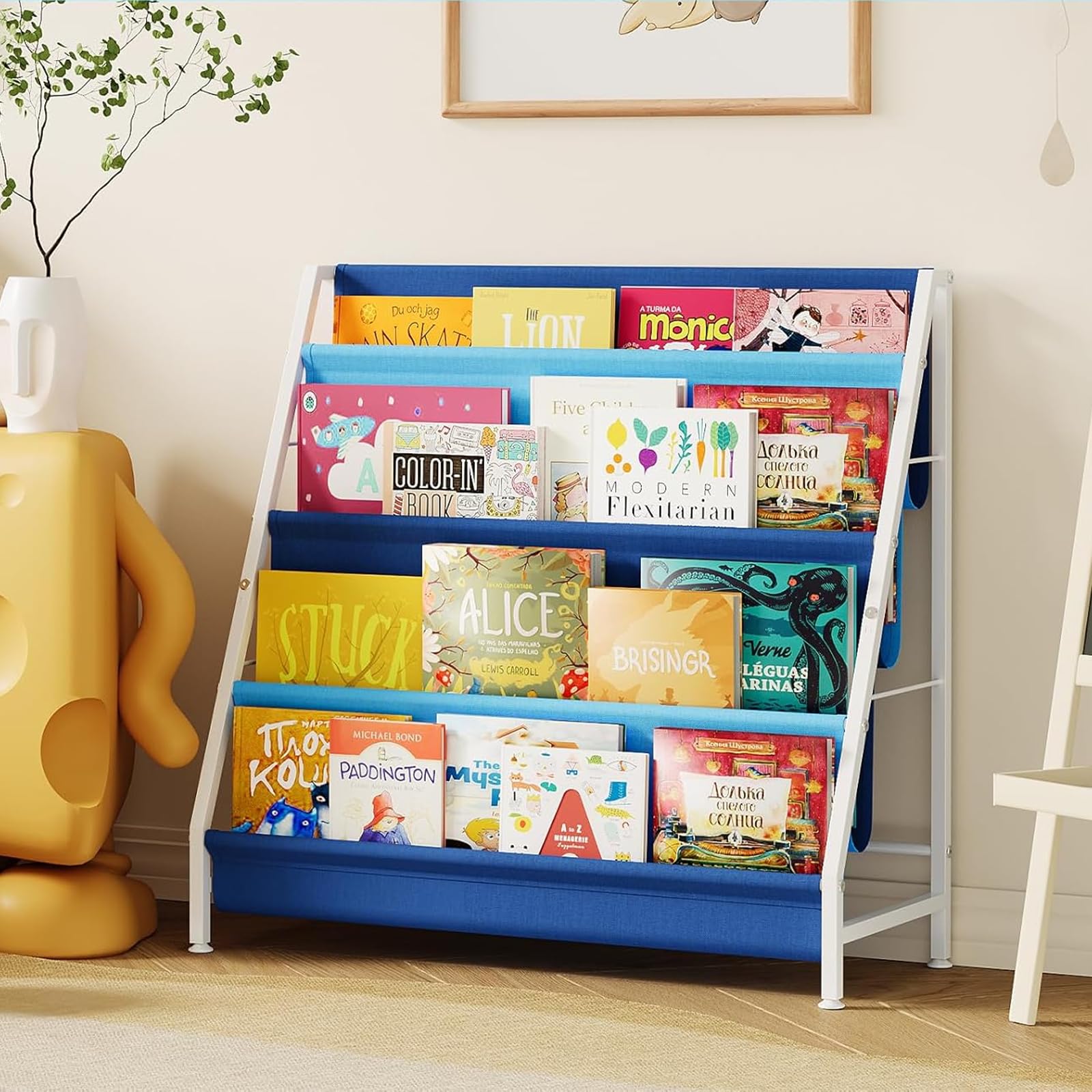 Aokitsink Book Shelf for Kids Rooms, Blue Montessori Bookshelf Nursery Book Shelves Toddler Children Bookshelf Metal Kids Book 