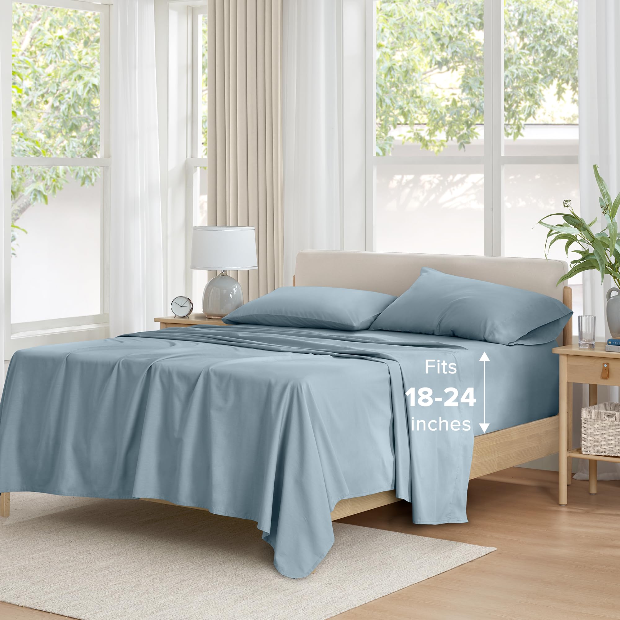 Comfort Spaces Extra Deep Pocket Sheets, 100% Cotton Sheets King Fits up to 24 Mattress, Breathable, Naturally Cool Cotton Sheet
