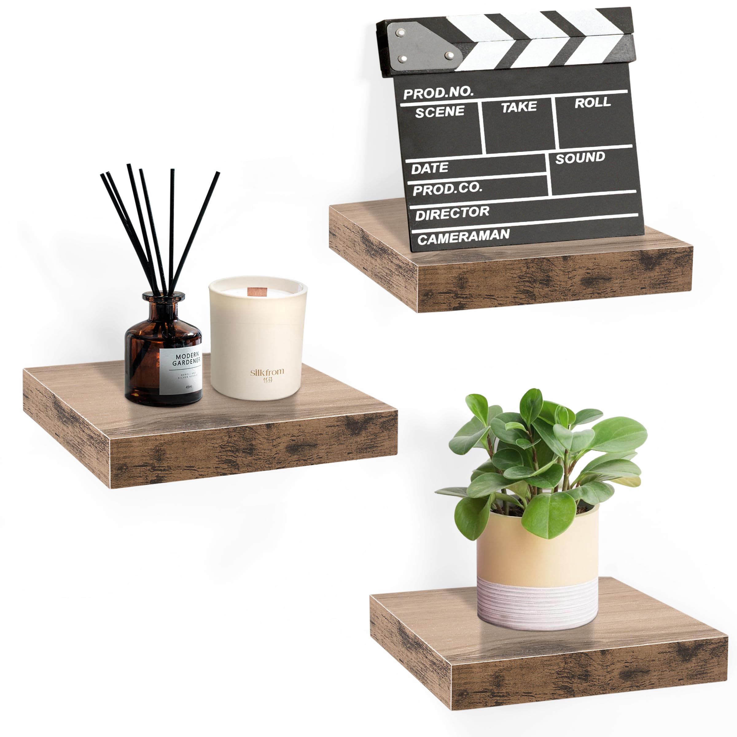 Sorbus Square Floating Shelf for Wall - 3 Small Shelves with Invisible Mounting Brackets for Living Room Decor, Bedroom, Bathroo