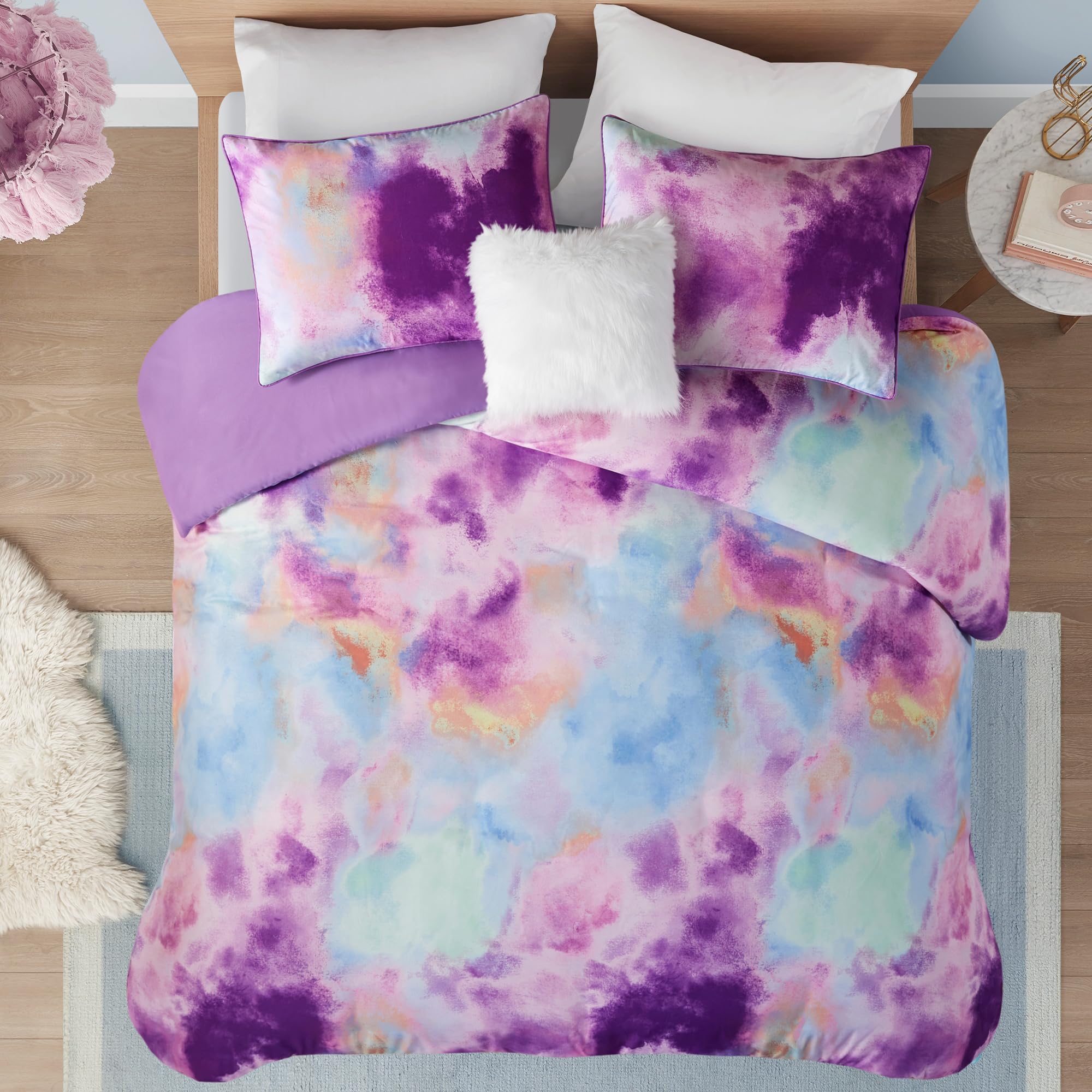 Intelligent Design Duvet Cover Bedding Sets for Girls & Boys Watercolor Tie Dye Twin Duvet Cover Set Kids, Microfiber Duvet Cove