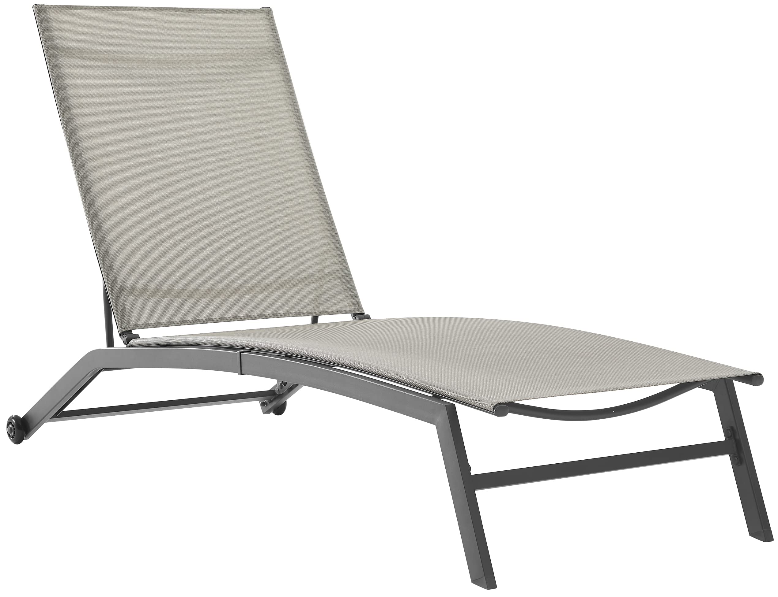 Crosley Furniture Weaver Reclining Mesh Outdoor Chaise Lounge Chair with Wheels for Patio, Deck, Poolside, Matte Black/Light Gra