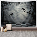Halloween Tapestry,Summerween Gothic Fog Forest Tapestry Blanket,Black Crow on Withered Branches Wall Hanging,Creepy Jungle Deep