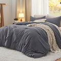 Bedsure Queen Size Comforter Set, Dark Grey Soft Prewashed Bed Comforter for All Seasons, 3 Pieces Warm Bedding Sets, 1 Lightwei