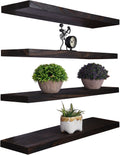 YYWUOJJ Wood Floating Shelves for Wall Decor, Rustic Wall Shelves for Bedroom Bathroom Kitchen Living Room, Set of 4 Walnut 24 I