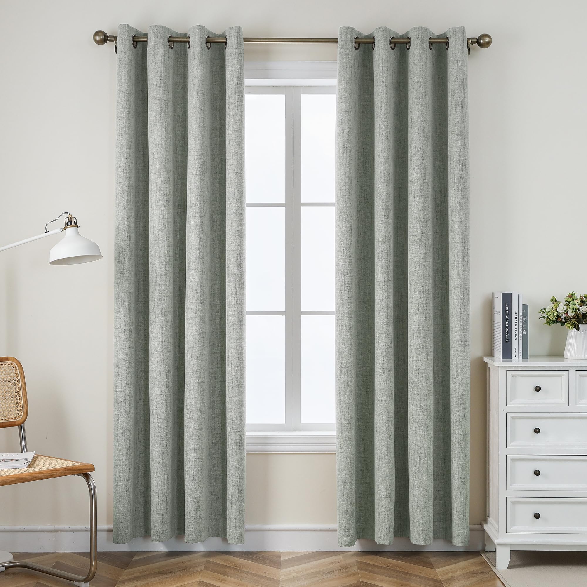 CUCRAF Full Blackout Window Curtains 95 inches Long, Faux Linen Look Thermal Insulated Grommet Drapes Panels for Bedroom Living 