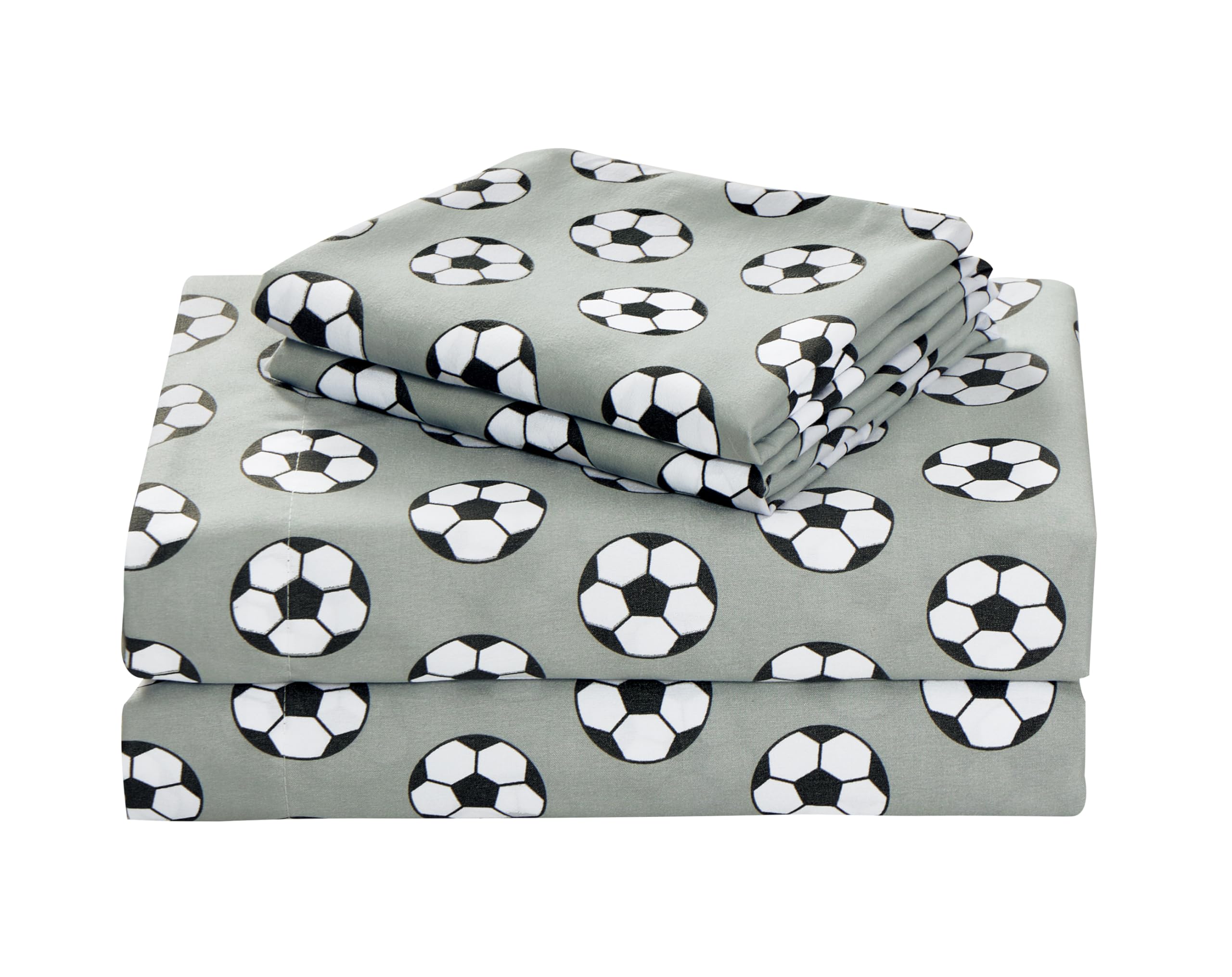 Chezmoi Collection 3-Piece Kids/Teens Sports Sheet Set - Soft Microfiber Gray Black White Soccer, Twin Size