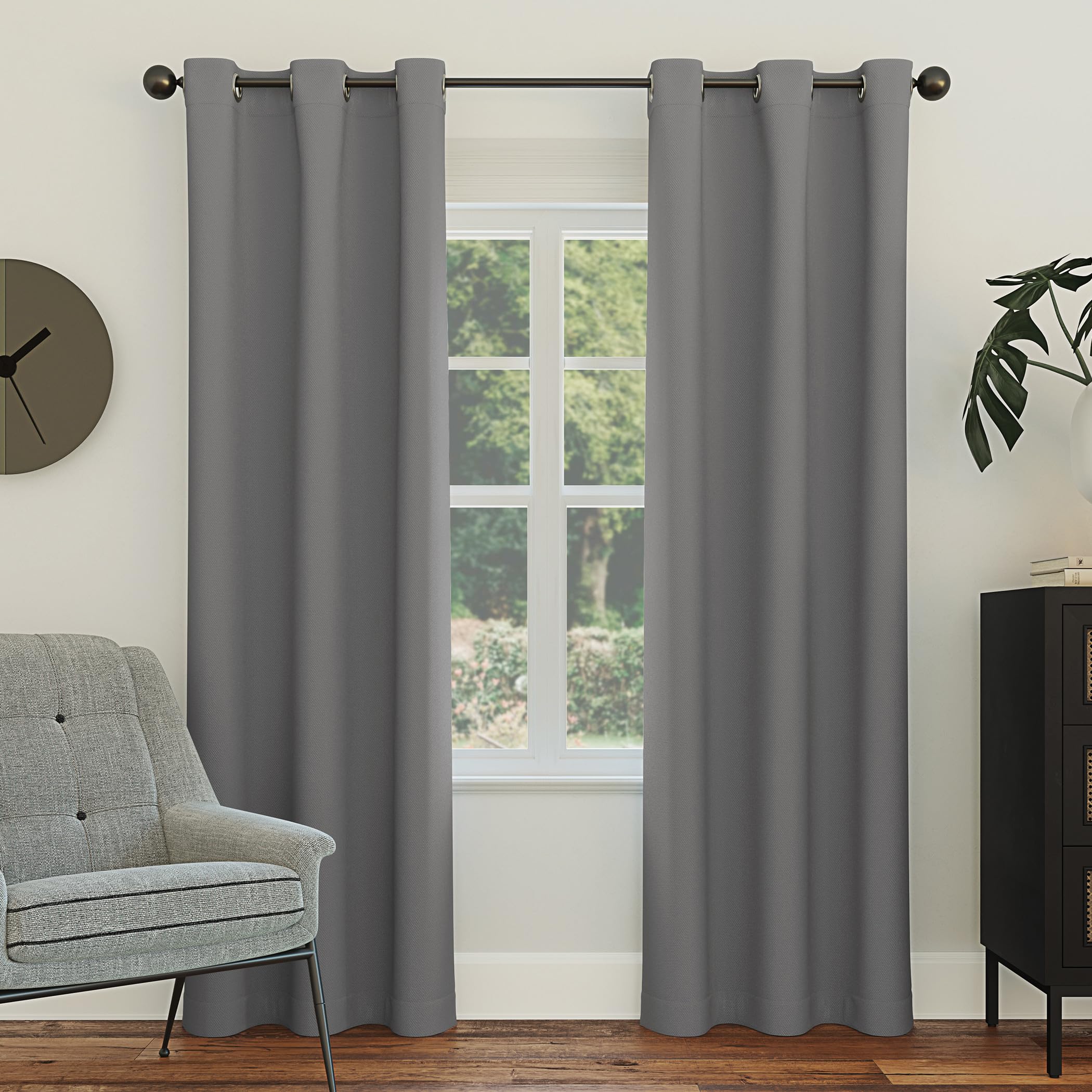 Sun Zero Easton Energy Saving Blackout Grommet Curtain Panel, 40 x 63, Gray, Grey
