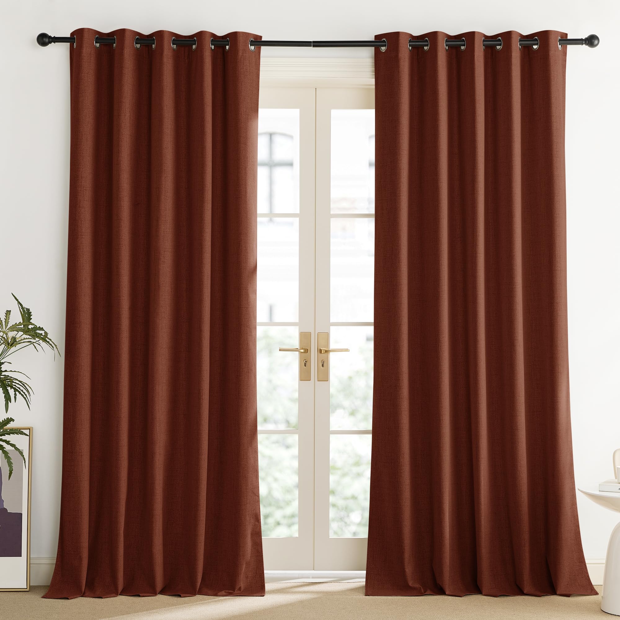 NICETOWN Oatmeal Vintage Open Linen Weave Flax Thermal Curtains, 100% Blackout Curtains 90 Long for Dining Room, Soundproof Wind