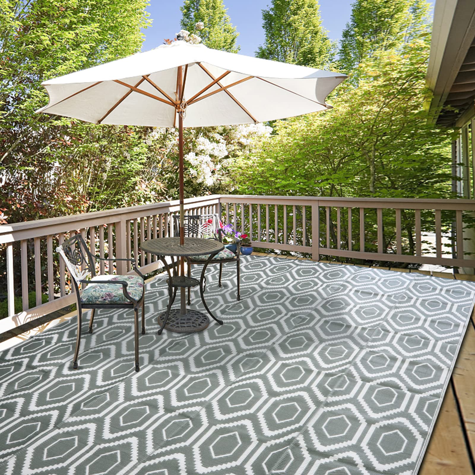 fifame Outdoor Camping Rug Patios Clearance Plastic Straw Weatherproof Reversible Mats, Large Floor Mat for RV, Backyard, Deck, 