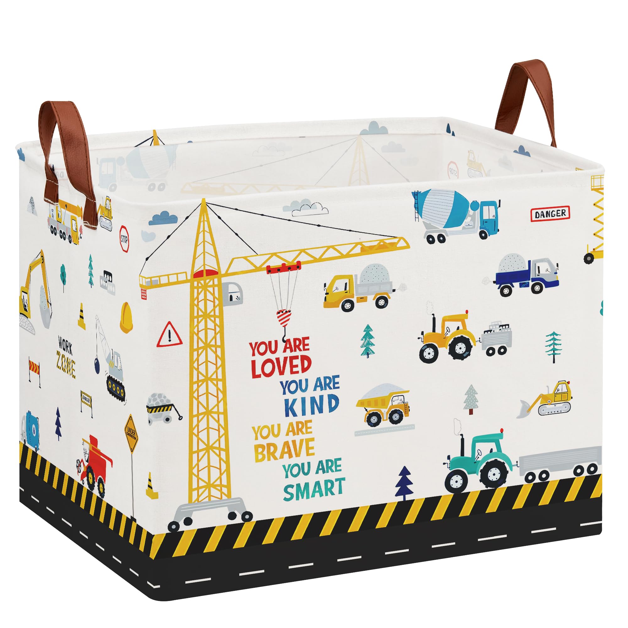 XHWZOF Construction Nursery Decor Hamper Car Baby Gift Basket Transport Trucks Excavators Toy Box Bin Empty Larger Rectangular K