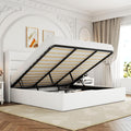 Allewie King Size Velvet Lift Up Storage Bed, Modern Wingback Headboard, Hydraulic Storage, No Box Spring Needed, White
