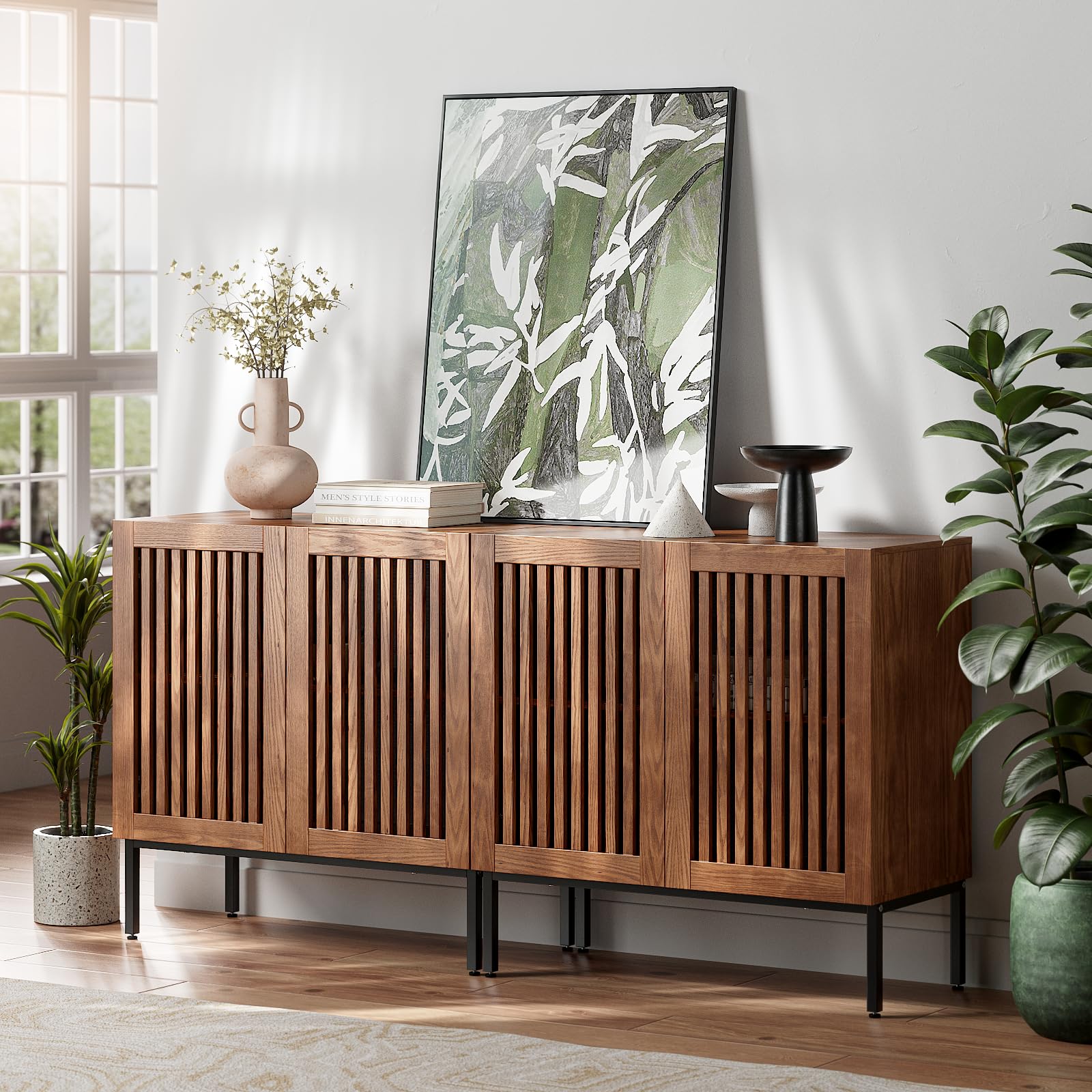 BVIUNTWO Set of 2 Accent Storage Cabinet with Doors and Adjustable Shelf,Freestanding Buffet Cabinet,Modern Sideboard Buffet Cab