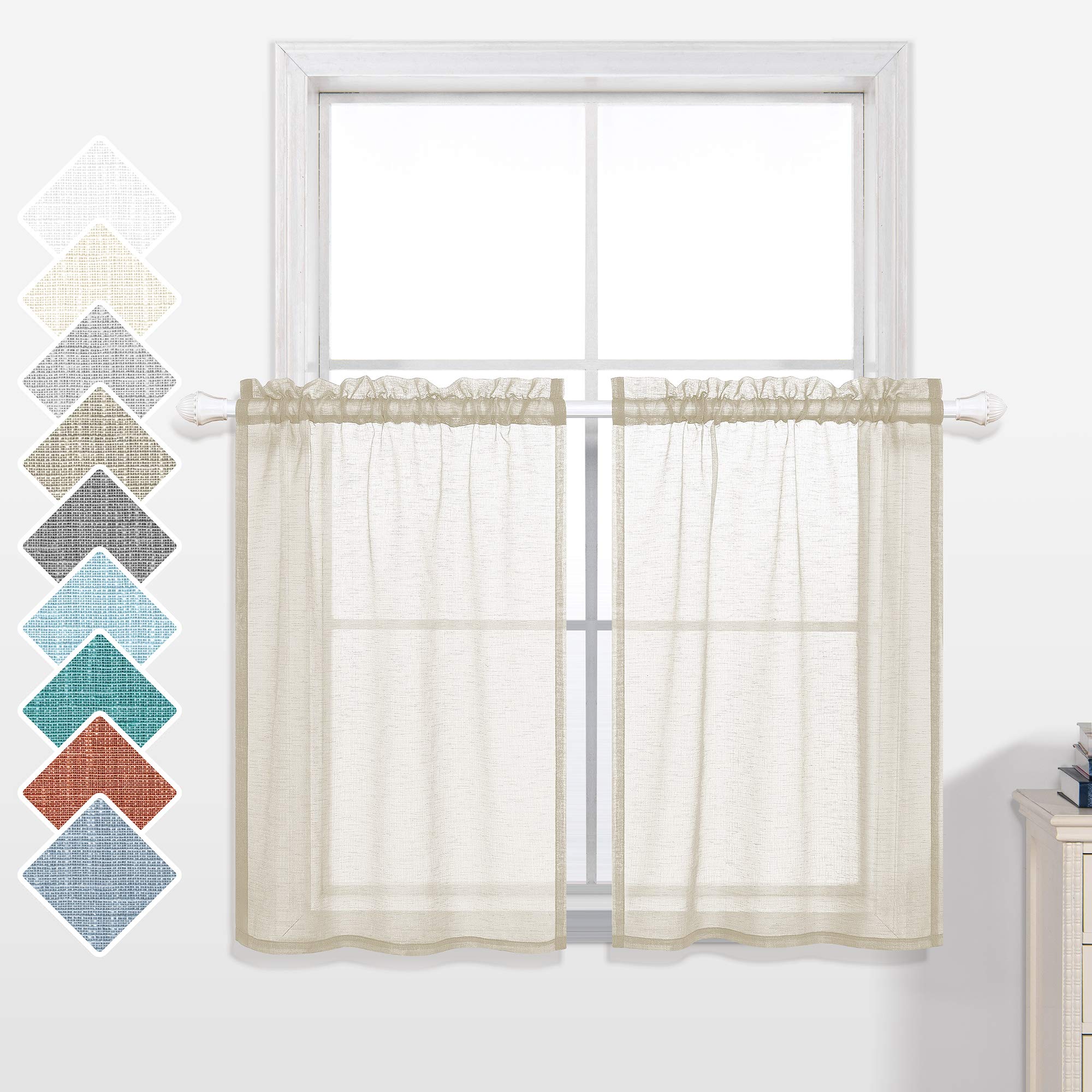KOUFALL 24 Inch Curtains for Kitchen Windows Set of 2 Packs Cafe Curtains Tier Cream Beige Short Sheer Curtains for Small Window