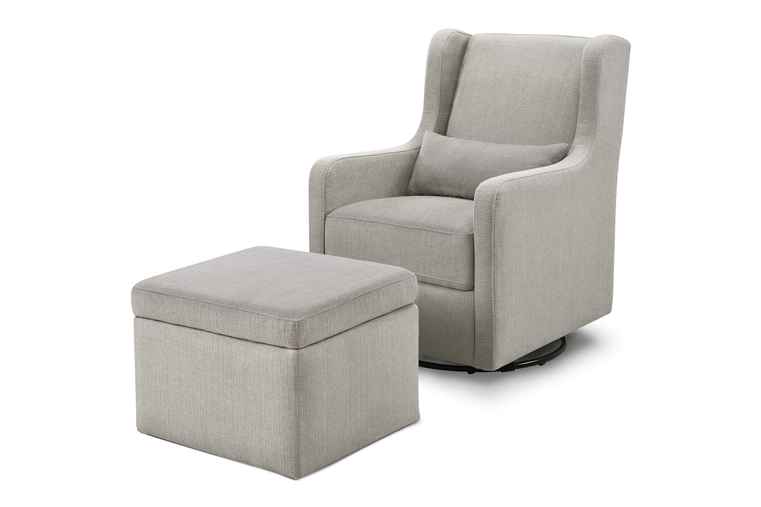 Carters by DaVinci Adrian Swivel Glider with Storage Ottoman Performance Grey Linen, Water Repellent and Stain Resistant Fabric