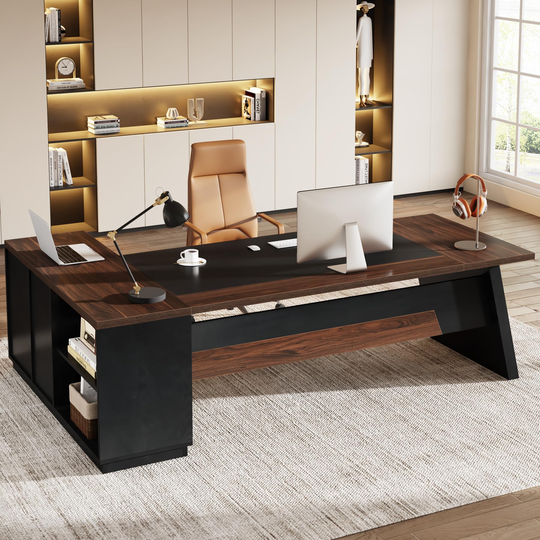 Tribesigns 78  L-Shaped Executive Desk, Large Office Desk with Drawers and Lateral File Cabinet, Business Furniture with Storage
