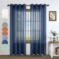 Pitalk Navy Blue Sheer Curtains 84 Inches Long for Living Room 2 Panels Grommet Faux Linen Nautical Masculine Drape Indigo Semi 