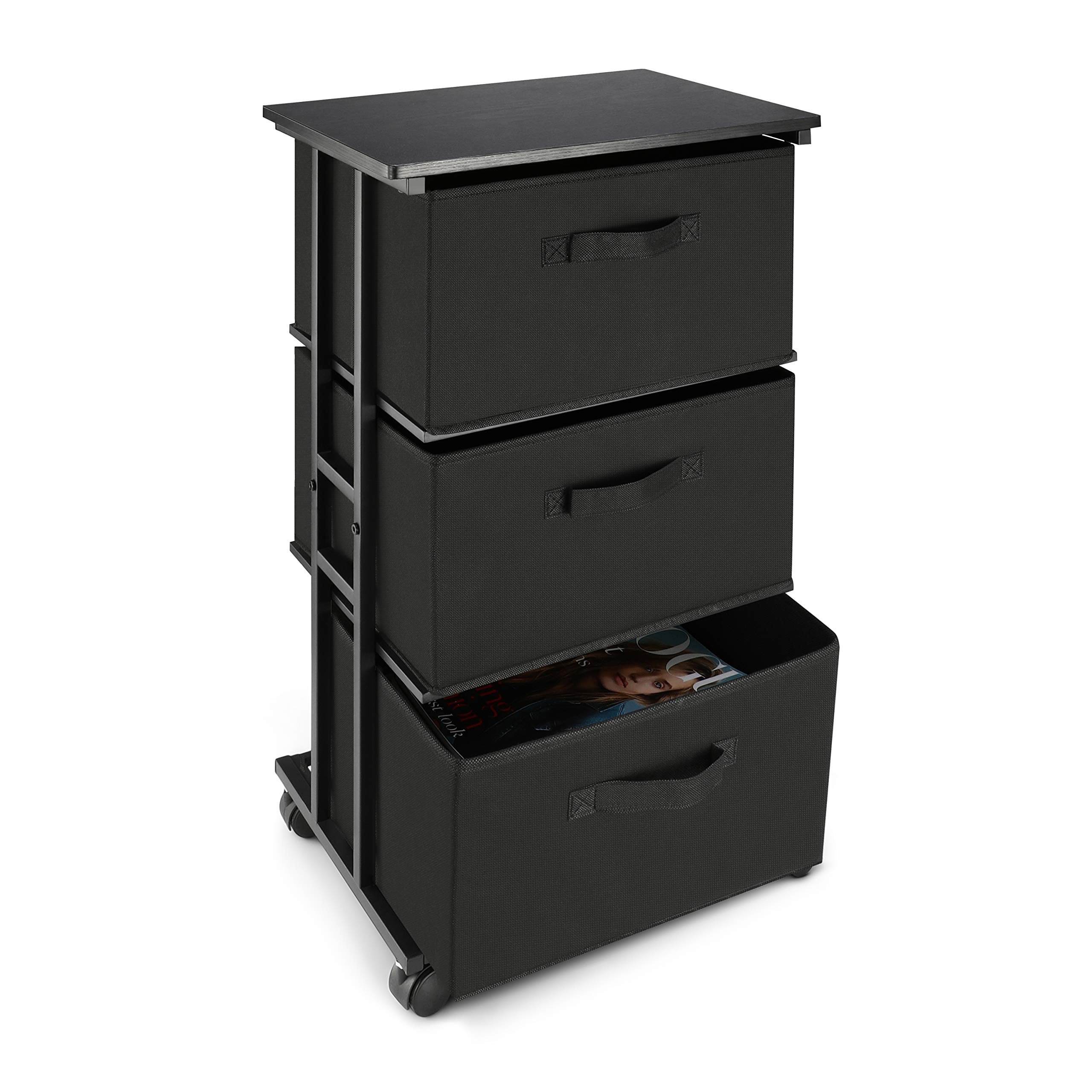 Dresser Storage with 3 Drawers, Fabric Dresser Tower, Vertical Storage Unit for Bedroom, Closet, Office, Black
