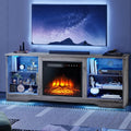 LEMBERI 58 Inches Fireplace TV Stand for TVs up to 65 Inches Console with 18   Electric Fireplace & Remote, Wooden Modern Ente