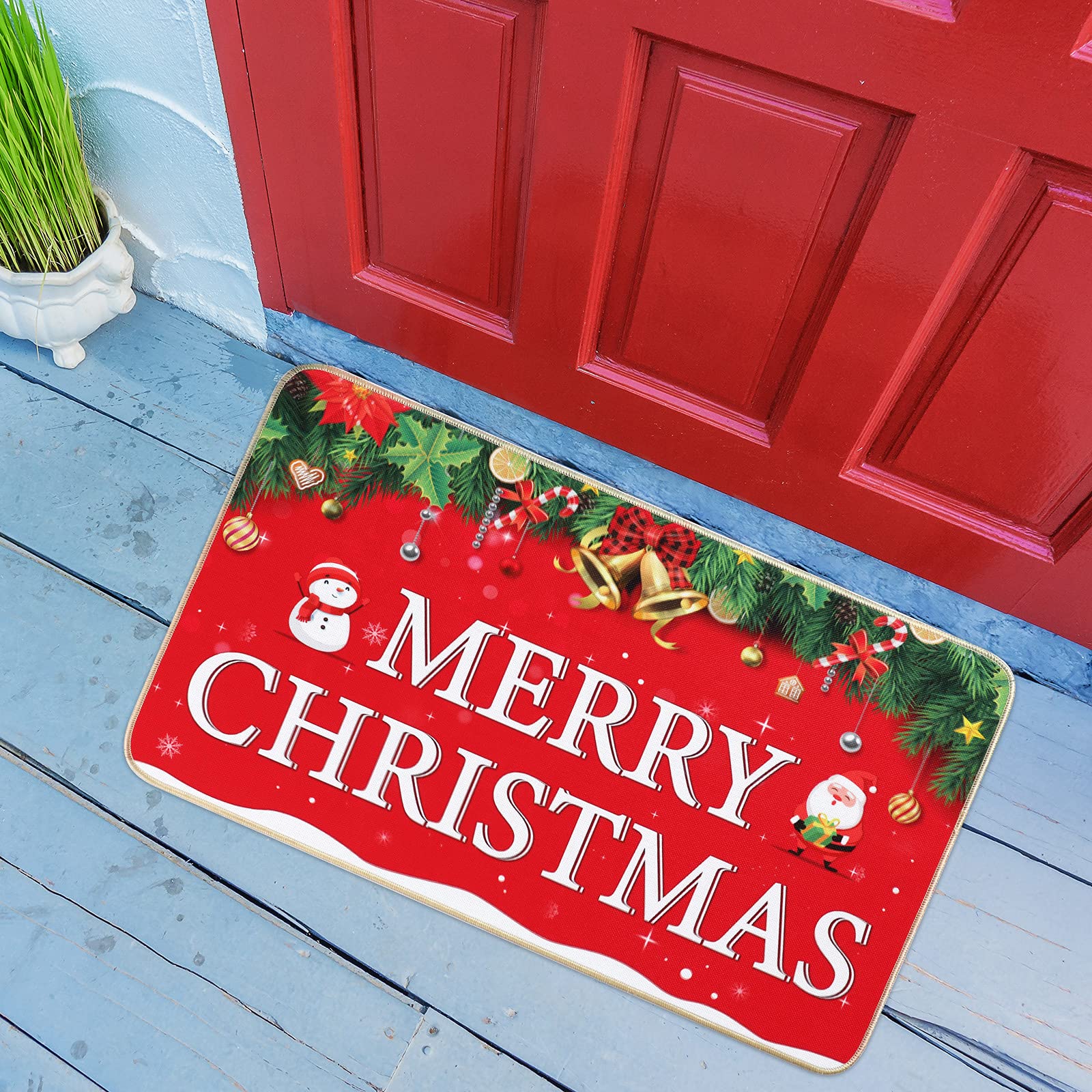 Nuanchu Merry Christmas Door Mat Indoor Outdoor Entrance Doormat Non Slip Rubber Backing Funny Christmas Decorative for Holiday 