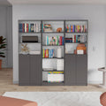 Tuhome Furniture Arbor 3-Piece Living Room Set with Home 4-Shelf Bookcase and 2 Home 2-Door Bookcases, Matte Gray/White