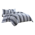 Benjara 3 Piece Queen Comforter Set with Broad Stripes, Gray