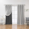 Best Home Fashion uMIXm Tulle & Star Cut Out Blackout Curtains - Dk.Grey - 52 W x 84 L - (2 Curtains and 2 Sheer curtains)