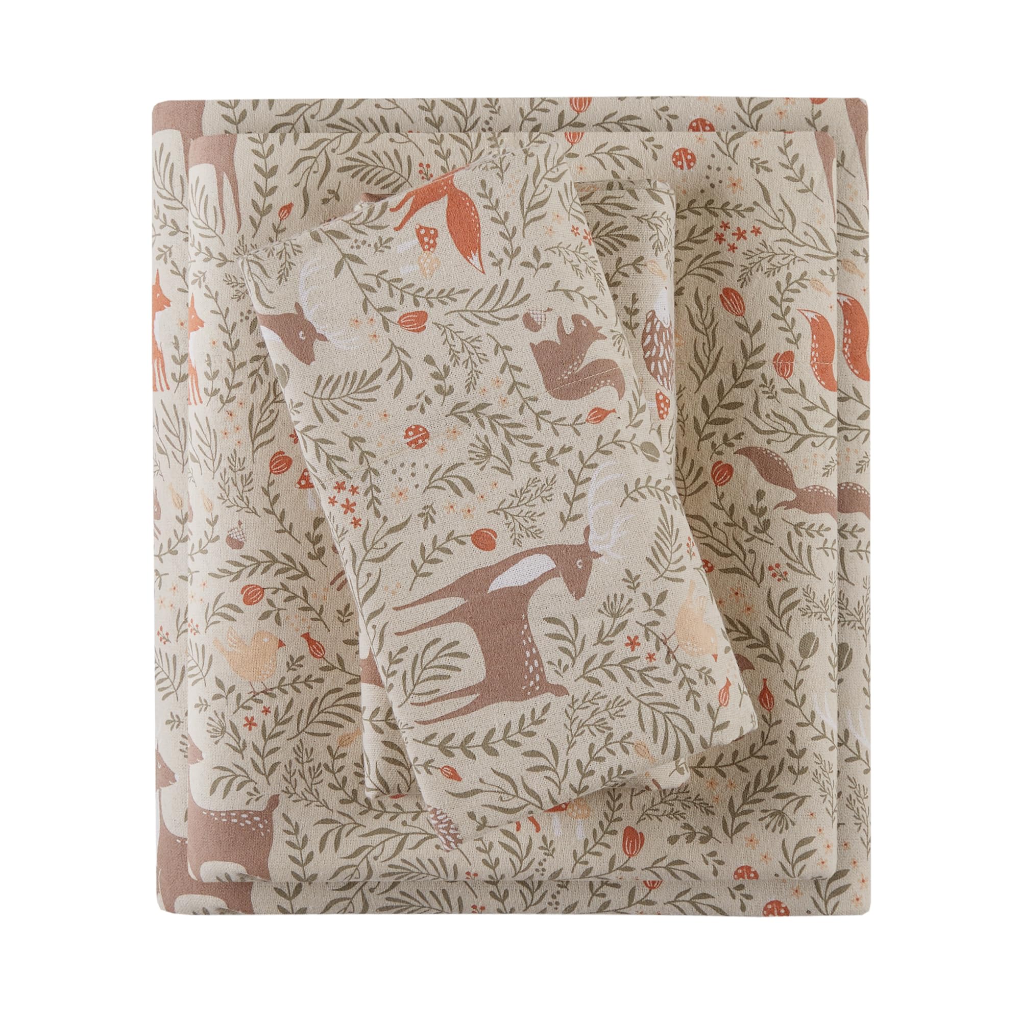 Comfort Spaces Cotton Flannel Breathable Warm, Deep Pocket Sheets with Pillow Case Bedding, King, Taupe Woodland Forest 4 Piece