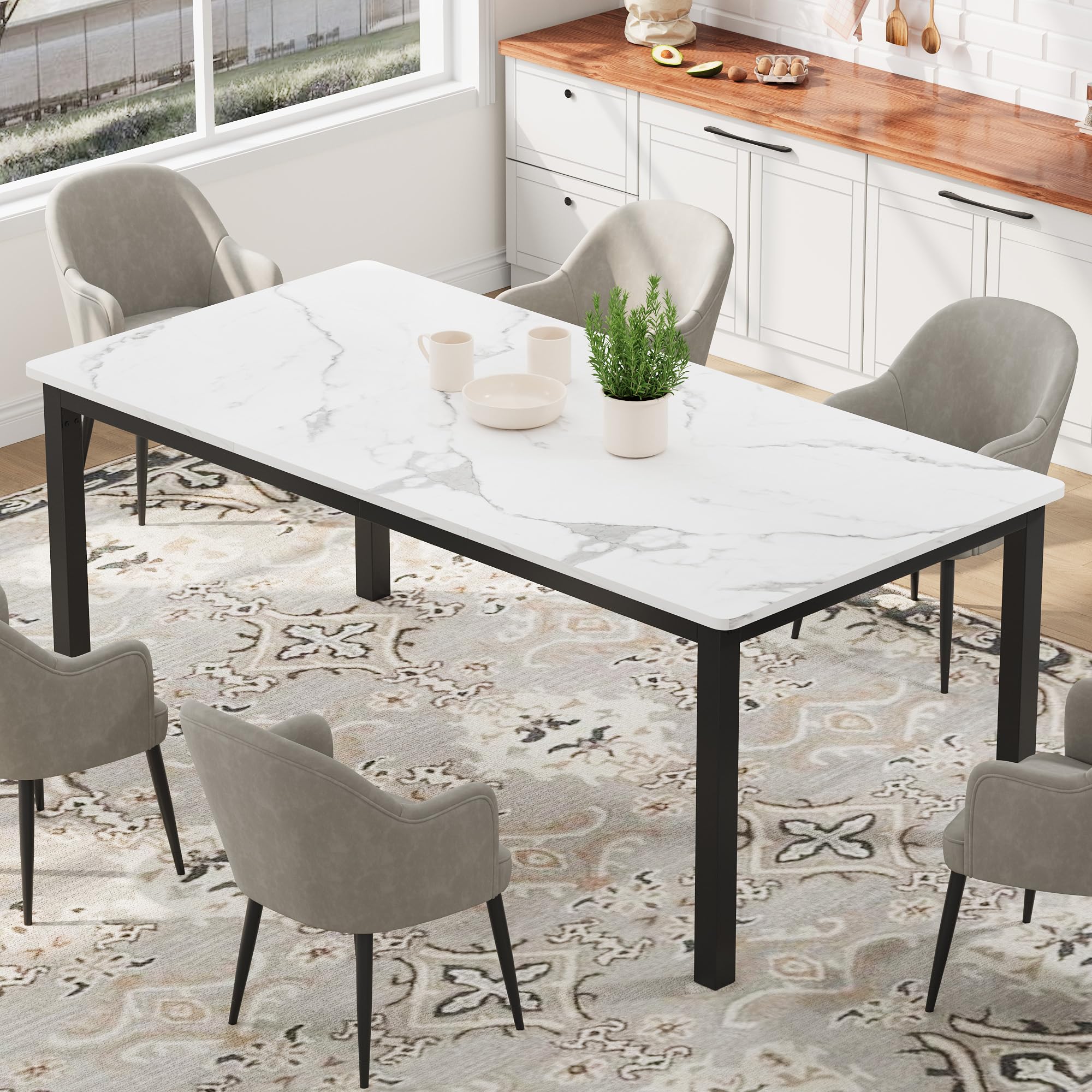 dainslef 79 Inch Industrial Dining Table, Large Rectangle Kitchen Table with Metal Legs, Round Corners, Wooden Conference Tables