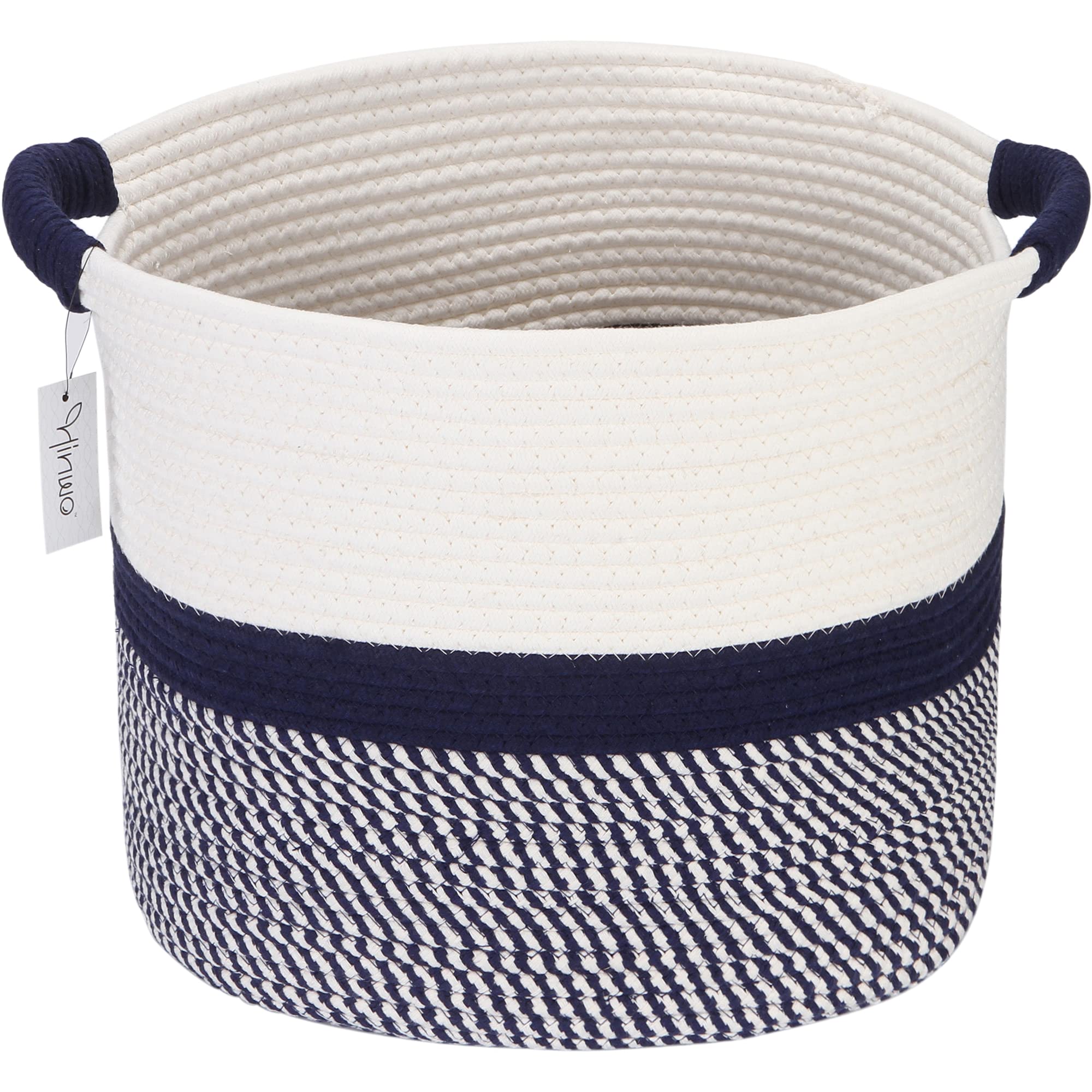 Hinwo Oval Cotton Rope Storage Basket Collapsible Nursery Storage Box Container Organizer with Handles, 16 x 13 inches, Off Whit